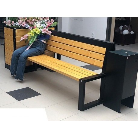 Металлическая скамейка со спинкой и деревянным сиденьем 'MBG/23-Abalia / 196cm'