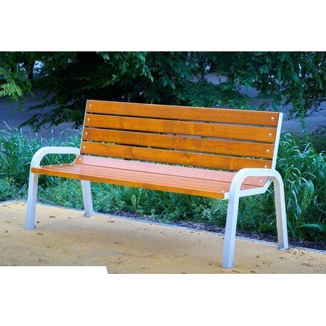 Металлическая скамейка со спинкой и деревянным сиденьем 'MBG/62-Promyk III / 190cm'