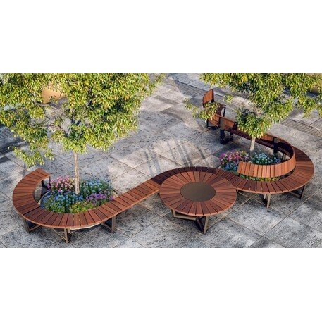 Металлическая скамейка со спинкой и деревянным сиденьем 'MBG/72-Amant I / 2x212cm'