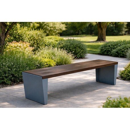 Металлическая скамейка без спинки с деревянным сиденьем 'MBG/102-Harmonia / 182cm'