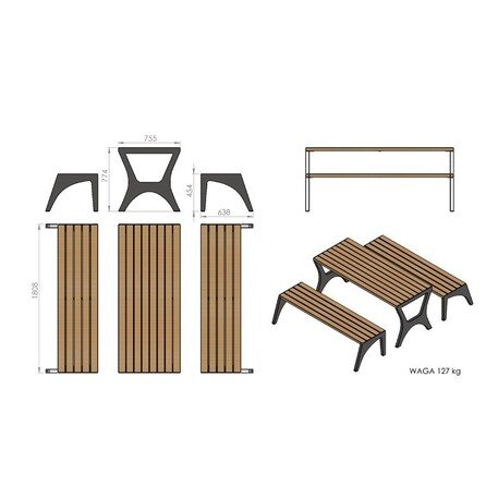 Metal picnic table with benches and wooden seating surfaces 'MBG_156 / Picnic Set Oberon II'