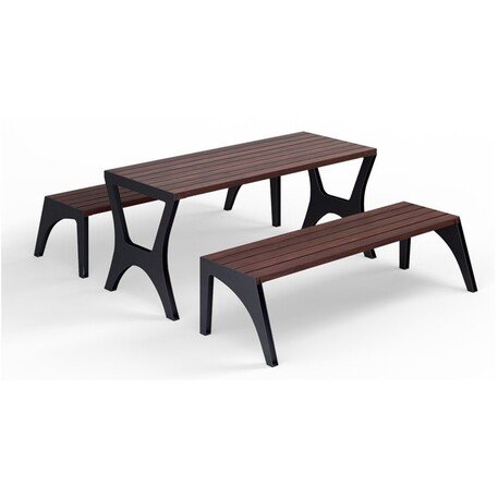 Metal picnic table with benches and wooden seating surfaces 'MBG_156 / Picnic Set Oberon II'