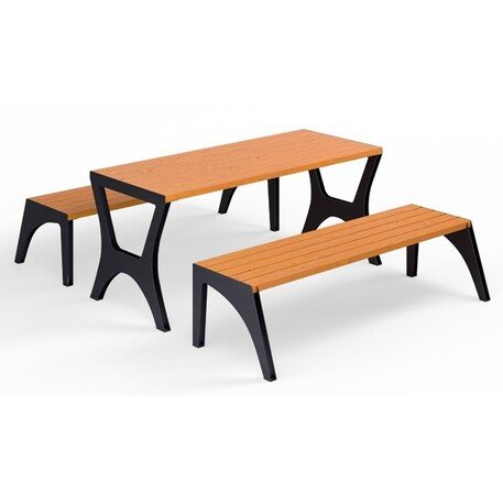 Metal picnic table with benches and wooden seating surfaces 'MBG_156 / Picnic Set Oberon II'