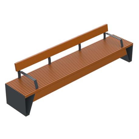Metal bench with backrest made of Iroko wood 'Urbano 13874/MDL'