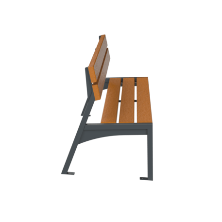 Metal bench with backrest made of Iroko wood 'Urbano 1620/MDL'