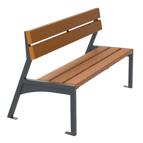 Metal bench with backrest made of Iroko wood 'Urbano 1620/MDL'