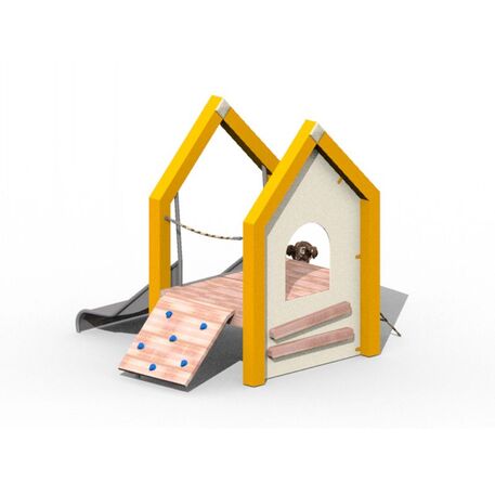 Moduliniai vaikų žaidimų aikštelių kompleksai 3–12 metų vaikams – kolekcija 'Frame / Ninja' MBG-Sliding house Kuli 02367
