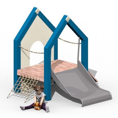 Moduliniai vaikų žaidimų aikštelių kompleksai 3–12 metų vaikams – kolekcija 'Frame / Ninja' MBG-Sliding house Kuli 02367
