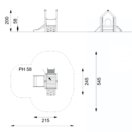 Moduliniai vaikų žaidimų aikštelių kompleksai 3–12 metų vaikams – kolekcija 'Frame / Ninja' MBG-Sliding house Kuli 02367