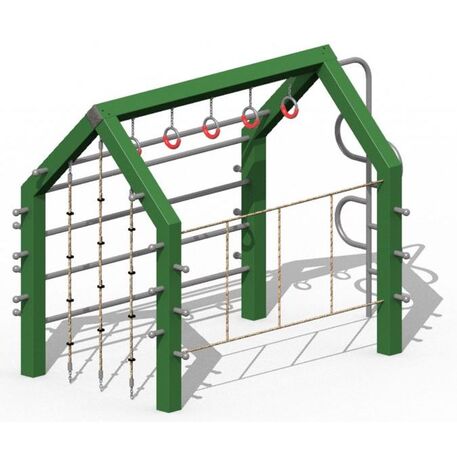 Moduliniai vaikų žaidimų aikštelių kompleksai 3–12 metų vaikams – kolekcija 'Frame / Ninja' MBG-Climbing house Berlin 02609