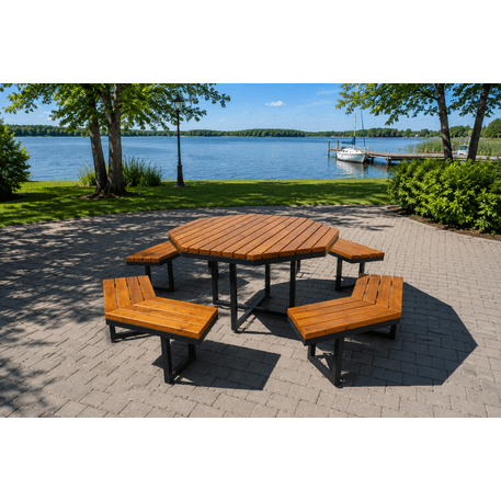 Metalinis pikniko stalas su suolais ir medinėmis sėdimomis dalimis 'MBG_257 / Picnic Set'