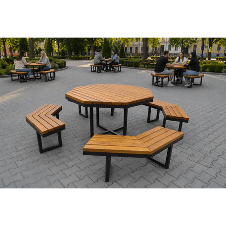 Metalinis pikniko stalas su suolais ir medinėmis sėdimomis dalimis 'MBG_257 / Picnic Set'