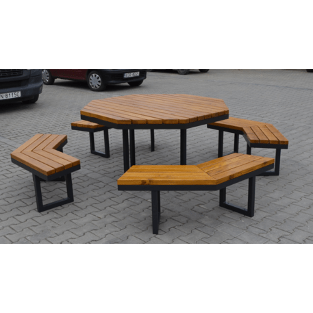 Metalinis pikniko stalas su suolais ir medinėmis sėdimomis dalimis 'MBG_257 / Picnic Set'