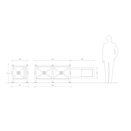 Metalinė apsauginė pėsčiųjų atitvėrimo tvorelė miestams 'Open Go - 90cm right barrier'