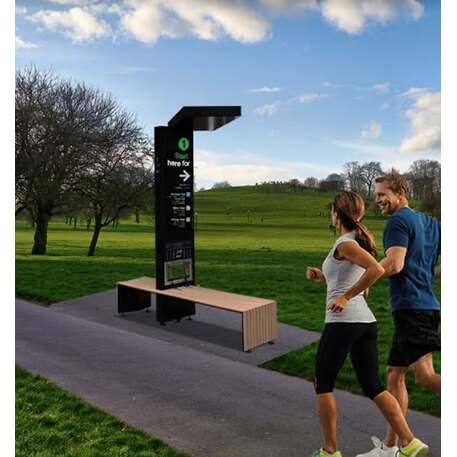 Išmanus suoliukas su saulės baterija, USB įkrovimu ir Smart City funkcijomis 'Smart Bench 2 Hybrid'