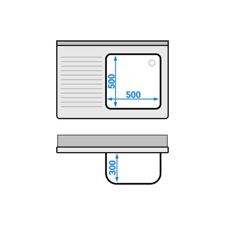 Edelstahltisch 100cm lang mit Spüle (60x50x30cm) und Ablage, 700mm tief