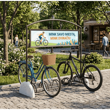 Bicycle stand with concrete base and Information display Pireo Display – 5 Bicycle spaces