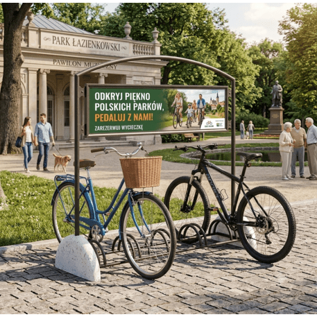 Bicycle stand with concrete base and Information display Pireo Display – 5 Bicycle spaces