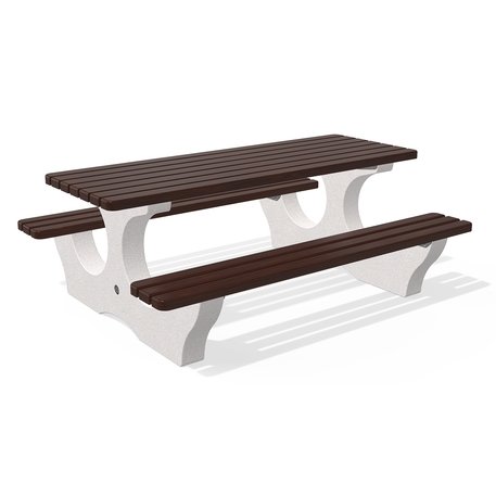 Betoninis pikniko stalas su suolais, šlifuotu terrazzo paviršiumi ir medinėmis sėdimomis dalimis 'Premium / 190x148xH/72cm / BS-108'