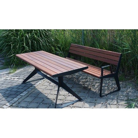 Metalinis suolas (suoliukas) su atlošu, pagamintas iš Iroko medienos 'Flow / 001252'