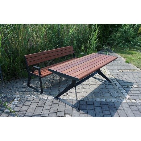 Metalinis suolas (suoliukas) su atlošu, pagamintas iš Iroko medienos 'Flow / 001252'