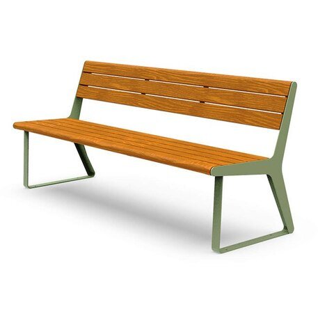 Ławka metalowa z oparciem, wykonana z drewna Iroko 'Flow Urban'