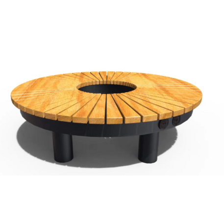 Metal bench without backrest made of Iroko wood 'Premium Collection / 230V/USB_STF/23-02-03/MDL'