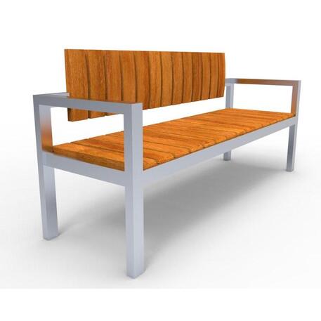 Metallbank mit Rückenlehne, aus Iroko-Holz gefertigt 'Premium Collection / STF/13-04-49_01/MDL'