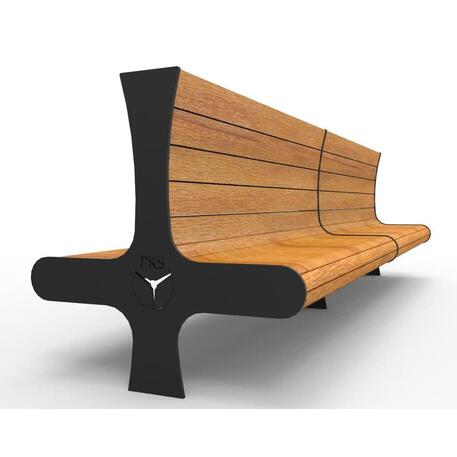 Panchina metallica bifacciale con schienale, realizzata in legno di Iroko 'Premium Collection / STF/13-04-29/MDL'