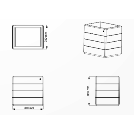 Kvadratinis betoninis vazonas – gėlinė, padengta smulkia granito skaldele 'Premium / 90x70xH/85cm / BS-264'