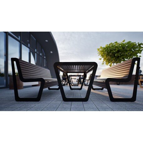 Metal picnic table with benches and wooden seating surfaces 'MBG_149 / Picnic Set K2'