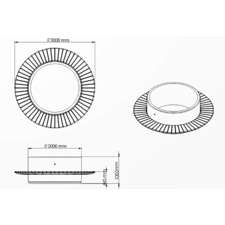 Apvalus betoninis vazonas + suolas su medine sėdima dalimi 'Ø300/200xH/44,5/100cm / BS-273'