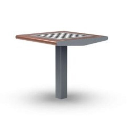 Metalinis šachmatų stalas su dviem sėdimomis kėdėmis su atlošu, pagamintomis iš Iroko medienos 'Premium / STF/002210/MDL'