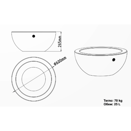 Apvalus betoninis vazonas – gėlinė, padengta smulkia granito skaldele 'Premium / Ø60xH/26,5cm / BS-369'