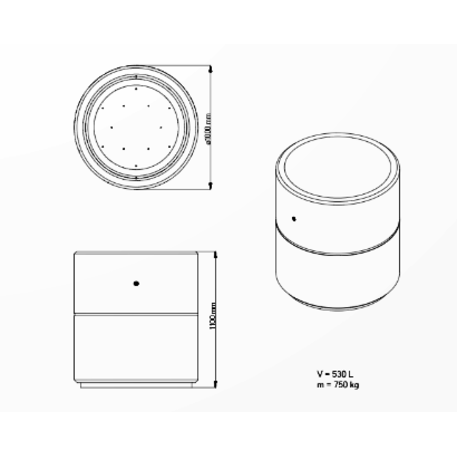 Apvalus betoninis terrazo vazonas (gėlinė) 'Premium / Ø100xH/110cm_BS-384'
