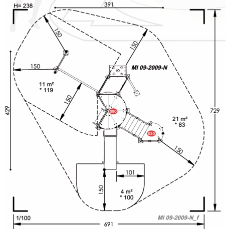 Žaidimų aikštelių kompleksas vaikams nuo 2 metų amžiaus – kolekcija 'MINI / MBG-2224_MI 09-2009-N22'