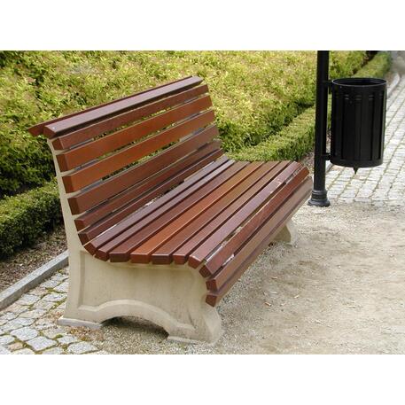 Betoninis suolas su atlošu ir Iroko medienos sėdima dalimi 'Premium Collection / STF/08-04-03/MDL'