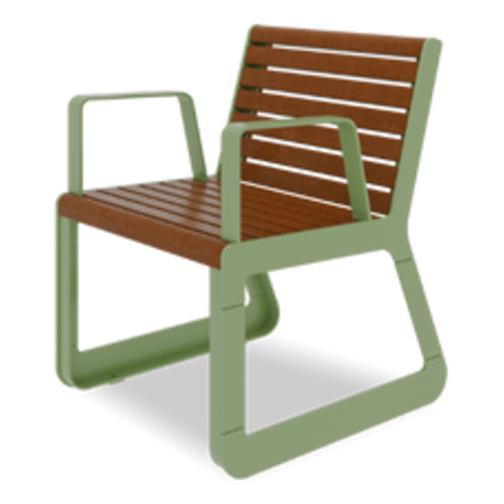 Sedia in metallo con schienale in legno di iroko 'Sido / 001608'