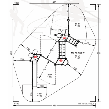 Žaidimų aikštelių kompleksas vaikams nuo 2 iki 12 metų amžiaus – kolekcija 'MEGA / MBG-2594_ME 18-3038-P15'