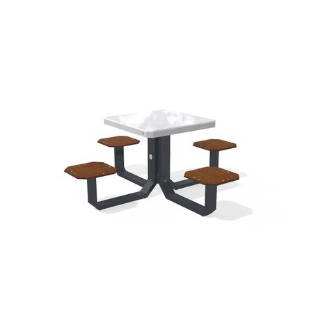 Betoninis pikniko stalas su keturiomis sėdimomis vietomis, šlifuotu terrazzo paviršiumi ir medinėmis sėdimomis dalimis 'Premium / 190x190xH/76cm / BS-425'