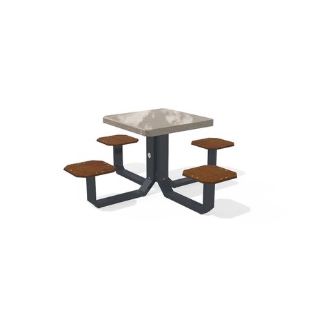 Betoninis pikniko stalas su keturiomis sėdimomis vietomis, šlifuotu terrazzo paviršiumi ir medinėmis sėdimomis dalimis 'Premium / 190x190xH/76cm / BS-425'