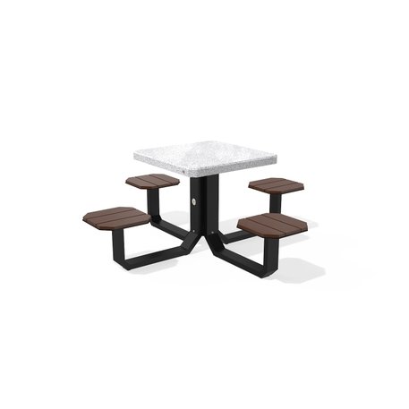 Betoninis pikniko stalas su keturiomis sėdimomis vietomis, šlifuotu terrazzo paviršiumi ir medinėmis sėdimomis dalimis 'Premium / 190x190xH/76cm / BS-425'