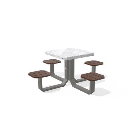 Betoninis pikniko stalas su keturiomis sėdimomis vietomis, šlifuotu terrazzo paviršiumi ir medinėmis sėdimomis dalimis 'Premium / 190x190xH/76cm / BS-425'
