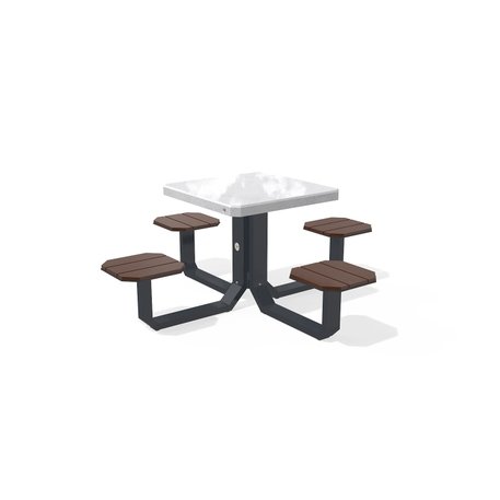 Betoninis pikniko stalas su keturiomis sėdimomis vietomis, šlifuotu terrazzo paviršiumi ir medinėmis sėdimomis dalimis 'Premium / 190x190xH/76cm / BS-425'