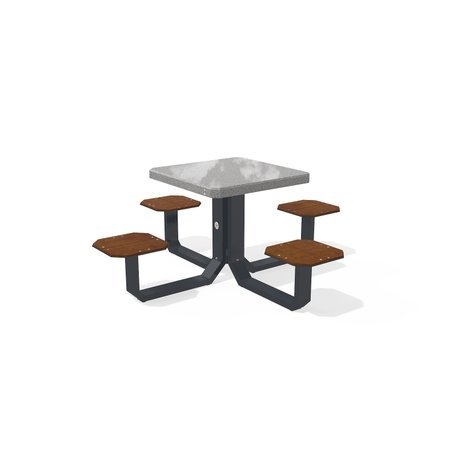 Betoninis pikniko stalas su keturiomis sėdimomis vietomis, šlifuotu terrazzo paviršiumi ir medinėmis sėdimomis dalimis 'Premium / 190x190xH/76cm / BS-425'
