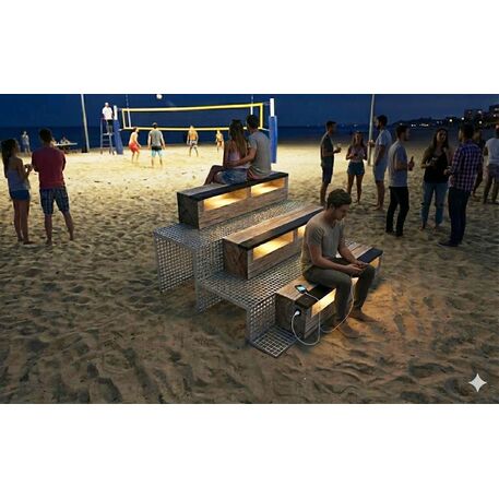 Ąžuolo masyvo amfiteatrinė tribūna su LED apšvietimu ir Smart sistema 'Premium / STF/28-04-15/MDL'