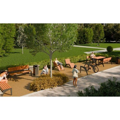 Металлическая скамейка со спинкой и деревянным сиденьем 'MBG/73-Oberon / 181cm'