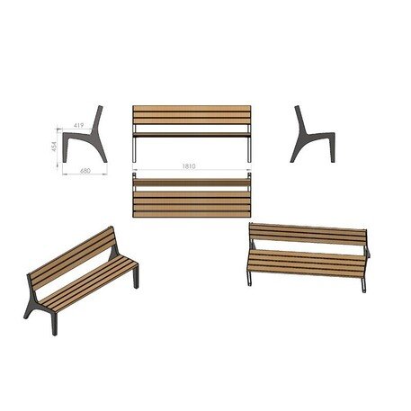 Металлическая скамейка со спинкой и деревянным сиденьем 'MBG/73-Oberon / 181cm'