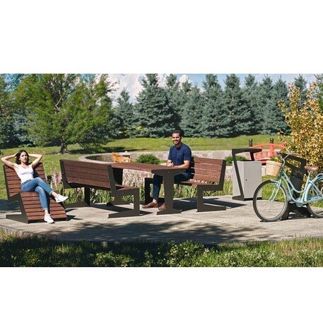 Metal picnic table with benches and wooden seating surfaces 'MBG_157 / Picnic Set Luna II'