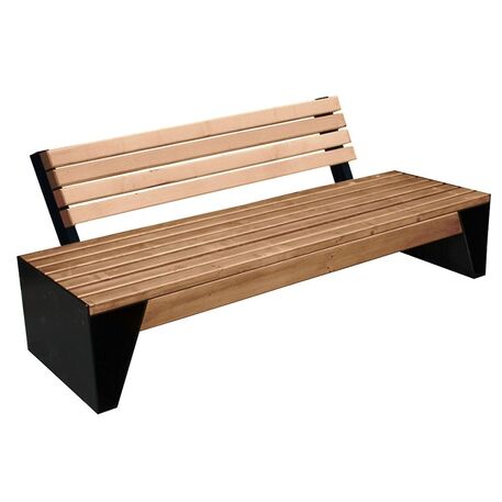 Metal bench with backrest made of Iroko wood 'Urbano 1384/MDL'